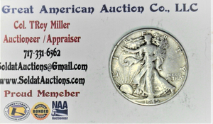 lot C1-SE18 image: 1- 1945 P  12 Dollar Walking Liberty 50c