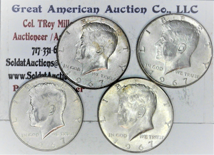 lot C2-SE31 image: 4- 1967 12 Dollar Kennedy 50c