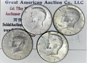 lot C2-SE35 image: 4- 1967 12 Dollar Kennedy 50c