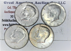 lot C2-SE36 image: 4- 1968 D 12 Dollar Kennedy 50c