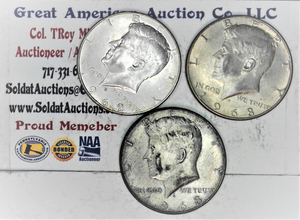lot C2-SE37 image: 4- 1968 D 12 Dollar Kennedy 50c
