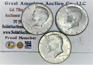 lot C2-SE38 image: 4- 1968 D 12 Dollar Kennedy 50c