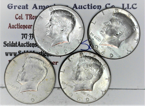 lot C2-SE40 image: 4- 1969 D 12 Dollar Kennedy 50c