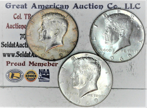 lot C2-SE42 image: 4- 1969 D 12 Dollar Kennedy 50c