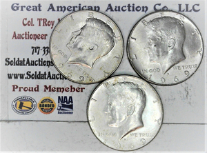 lot C2-SE43 image: 4- 1969 D 12 Dollar Kennedy 50c