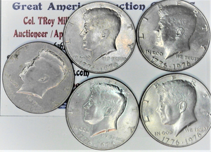 lot C2-SE53 image: 5- 1776-1976 P 12 Dollar Kennedy 50 cent