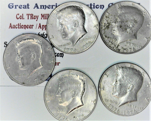 lot C2-SE54 image: 5- 1776-1976 P 12 Dollar Kennedy 50 cent