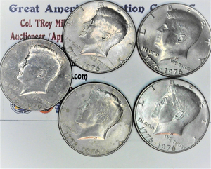 lot C2-SE55 image: 5- 1776-1976 P 12 Dollar Kennedy 50 cent
