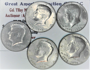 lot C2-SE56 image: 5- 1776-1976 P 12 Dollar Kennedy 50 cent