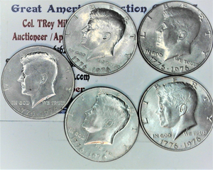 lot C2-SE58 image: 5- 1776-1976 P 12 Dollar Kennedy 50 cent