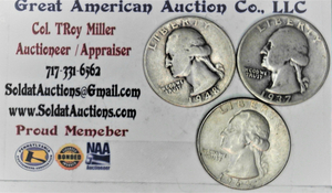 lot D1-SE70 image: 3- Washington Quarter 25 cents SILVER