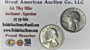 lot D1-SE72 image: 2- Washington Quarter 25 cents SILVER