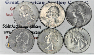 lot D2-SE74 image: 6- Washington Quarters 25 cents
