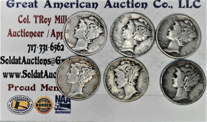 lot E1-SE97 image: 6- 1944 Mercury Dime 10 cents SILVER
