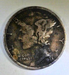 lot E1-JT186 image: 1- 1941SMercury Dime 10 cent SILVER
