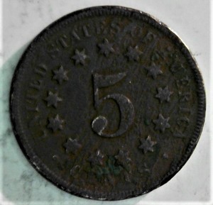 lot F1-JT0A1 image: 1- 1867 Shield Nickel 5 cents