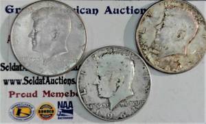 lot C1-JT99 image: 3- 1964 Kennedy Half Dollar 50 Cents Silver