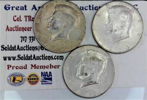 lot C2-JT102 image: 3- 1966Kennedy Half Dollar 50 Cents