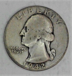 lot D1-JT128 image: 1- 1942 25 Cents Washington Quarter Silver