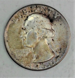 lot D1-JT130 image: 1- 1964 25 Cents Washington Quarter Silver
