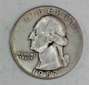 lot D1-JT131 image: 1- 1957 25 Cents Washington Quarter Silver