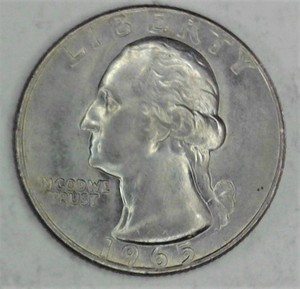 lot D2-JT134 image: 1- 1965 25 Cents Washington Quarter   Stock#    JT134