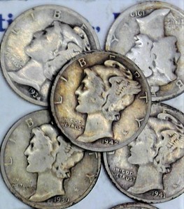 lot E1-JT145 image: 16 -Different Dates Mercury Dime 10 cents Silver
