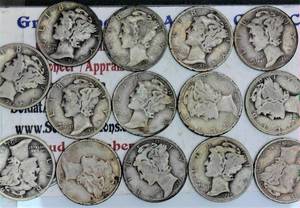 lot E1-JT146 image: 14 -Different Dates D Mercury Dime 10 cents Silver