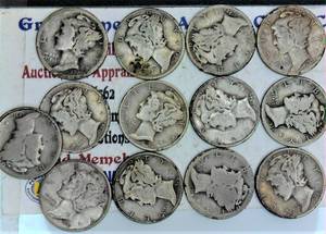 lot E1-JT147 image: 13 -Different Dates S Mercury Dime 10 cents Silver