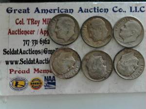 lot E1-JT152 image: 6- Different Dates S Roosevelt Dime 10 cents Silver