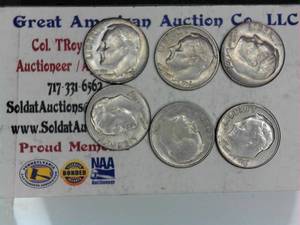lot E1-JT155 image: 6- Different DatesDRoosevelt Dime 10 cents Silver