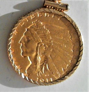 lot A-KS1 image: 1 -1911 2.50 Gold Coin with 14k Necklace Never Worn