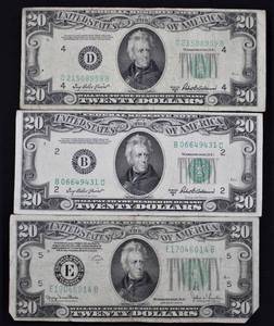 lot I1-SE126 image: 3- 20.00 Dollar Bill