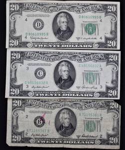 lot I1-SE127 image: 3- 20.00 Dollar Bill