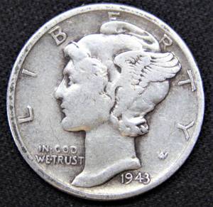 lot E1-SE94A image: 1- 1941 Mercury Dime 10 cents SILVER