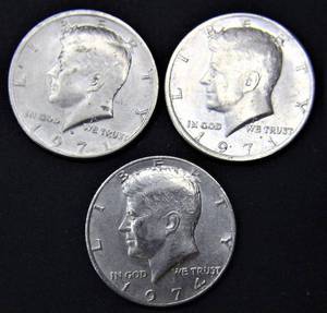 lot C2-SE69A image: 3- Kennedy 50c Half Dollar
