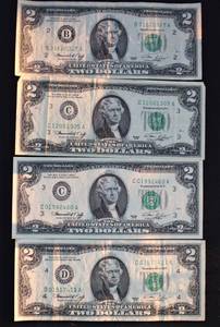 lot I1-JT142 image: 4- 2.00 Dollar Bill
