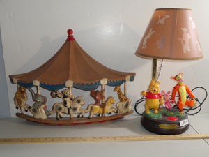lot 239 image: Vintage Pooh Light and Carousel Wall Unit
