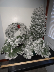 lot 277 image: Flocked Tree  Wreath  Garland Lot