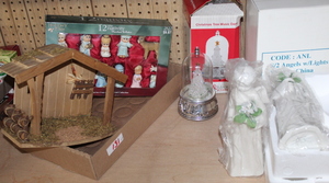 lot 131 image: Nativity Set  Angels wLights  Christmas Tree Music Dome - NIBs  (Garage)