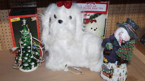 lot 132 image: Ceramic Christmas Tree  Light-Up Shih-Tzu  Snowman  (Garage)