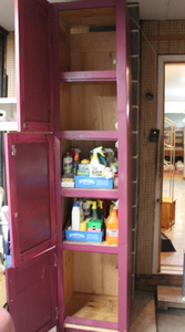 lot 179 image: Wooden Cabinet and Cleaning Items Lot  (Garage)