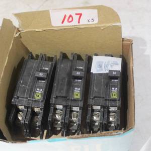 lot 107 image: Square D (QOU Line) Double Pole Breakers