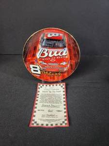 lot 71 image: Tearin Up the Track   6 12 Decorated Porcelain Plate Bordered in 24k gold Dale Earnhardt Jr. 2001