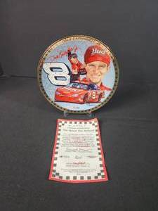 lot 73 image: The Future Has Arrived  6 12 Decorated Porcelain Plate Bordered in 24k gold Dale Earnhardt Jr. 2002