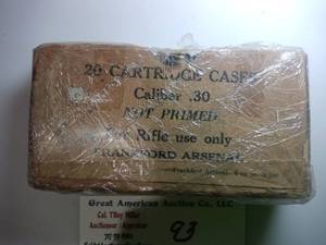 lot 93 image: One box of 30 - 40 Kreig 30 army primed brass