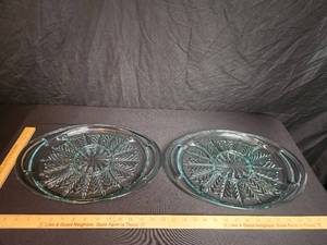 lot 67 image: (2) Jeannette Feather Blue Relish Tray 5 section 18 x 15 12  Bid Amount times 2