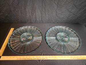 lot 69 image: (2) Fenton Ice Blue Relish Dish 13 12 Bid amount is times 2