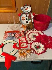 lot 114 image: Lot of Christmas Items Doilies, Basket, etc.