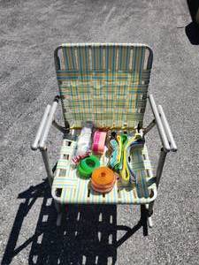 lot 114 image: Classic Webbed Lawn Chair and Extra webbing
